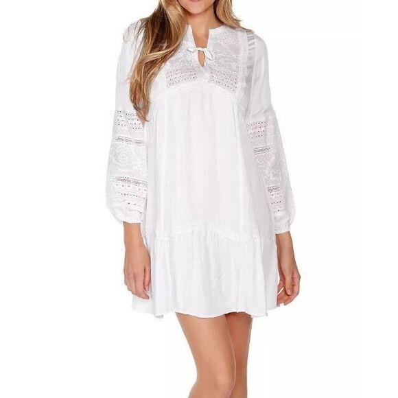 Belldini BW220020 Women's Sz Large White Boho Lace A-Line Silhouette Dress - Picture 1 of 11